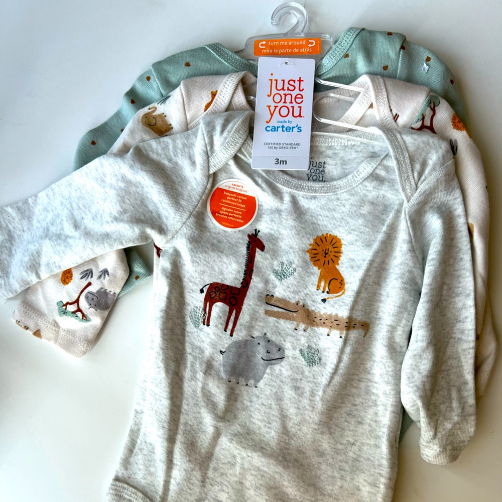 Set of 3 long sleeve animal onesies
